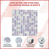 Tiles 3D Peel and Stick Wall Tile Crystal Mosaic 10 Sheets - Front View