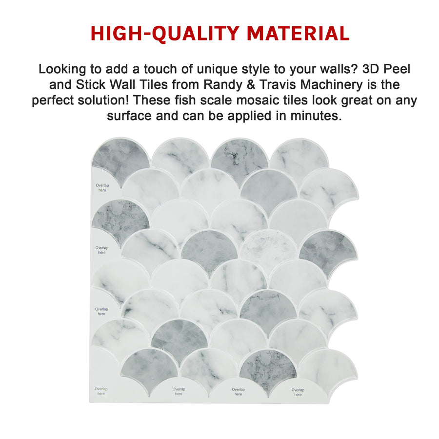 Tiles 3D Peel and Stick Wall Tile Fish Scale Mosaic 10 Sheets