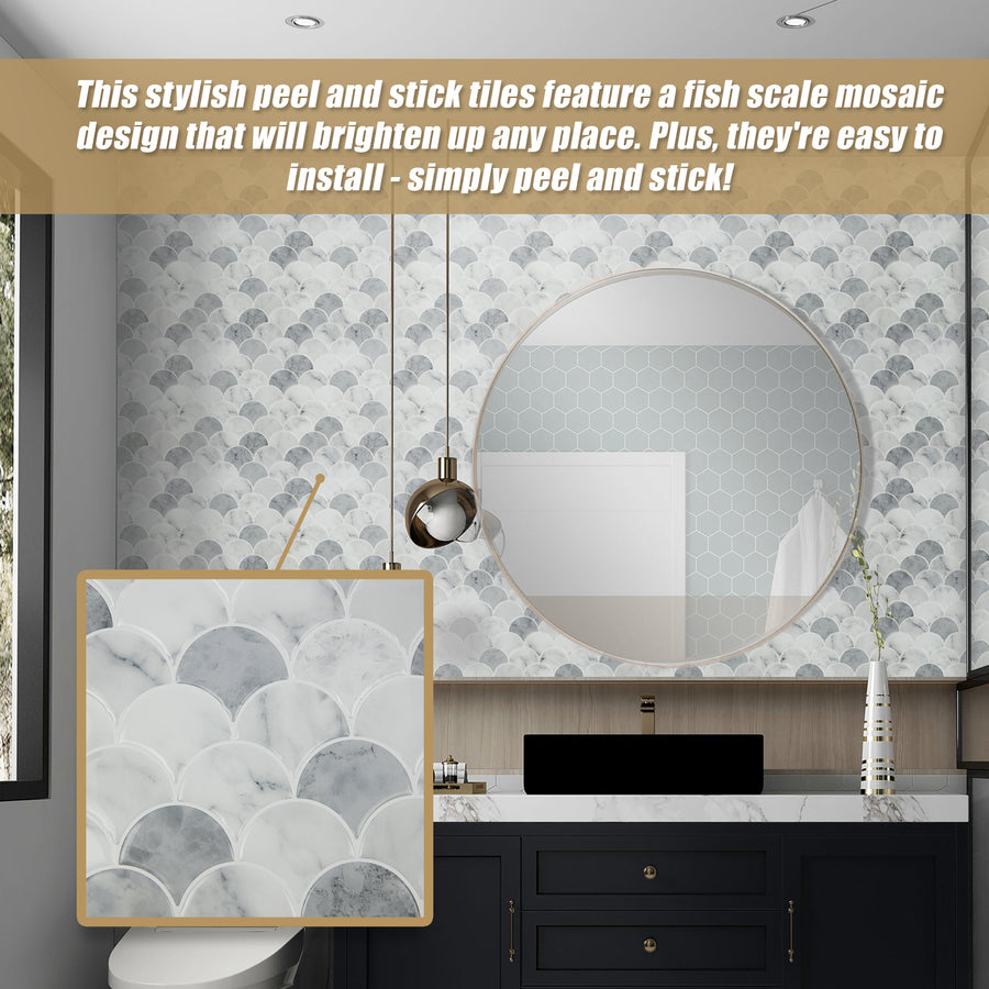 Tiles 3D Peel and Stick Wall Tile Fish Scale Mosaic 10 Sheets