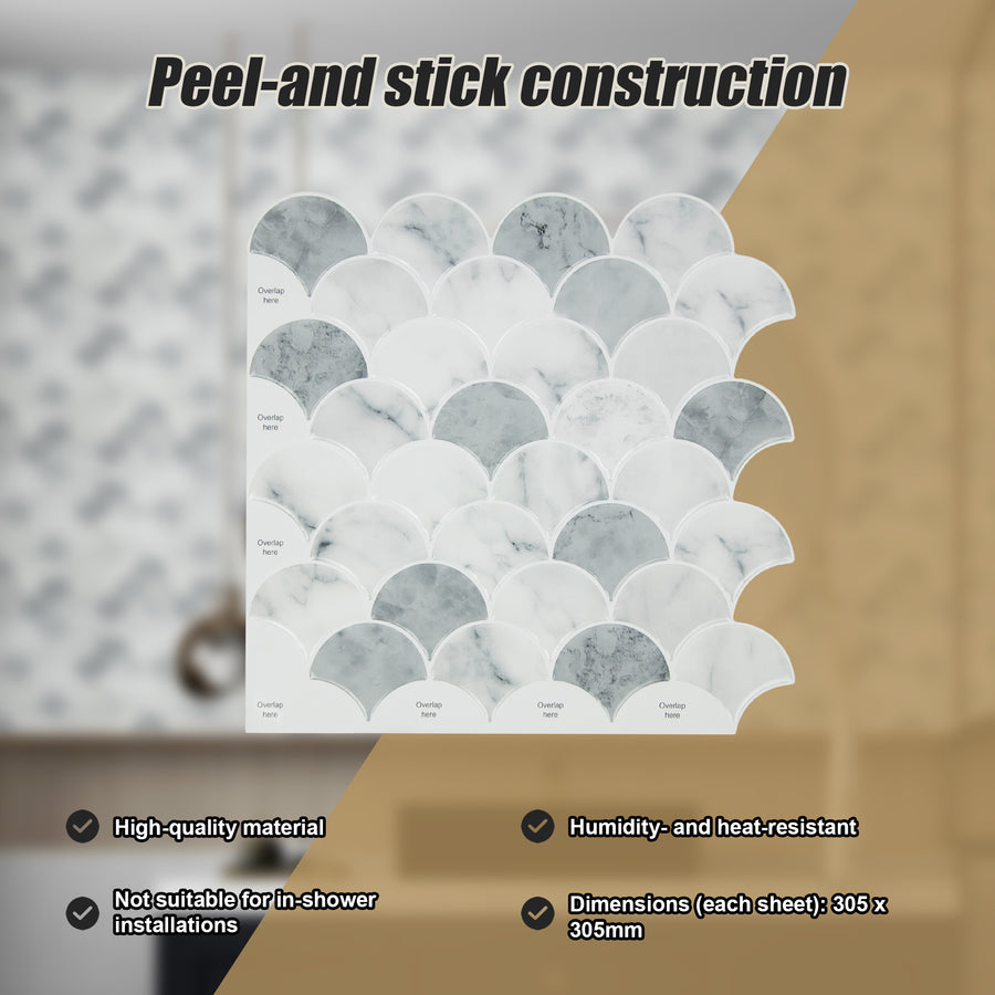 Tiles 3D Peel and Stick Wall Tile Fish Scale Mosaic 10 Sheets