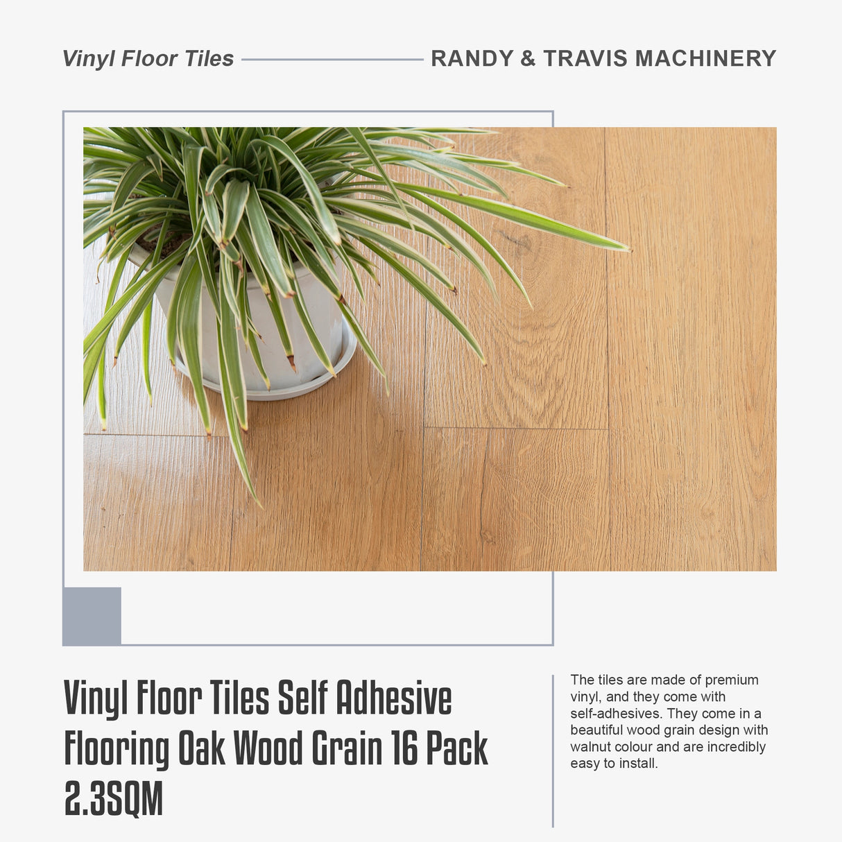 Vinyl Floor Tiles Self Adhesive Flooring Oak Wood Grain 16 Pack 2.3SQM