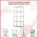 5 Tier Silver Metal Storage Rack Shelving Wire Shelf