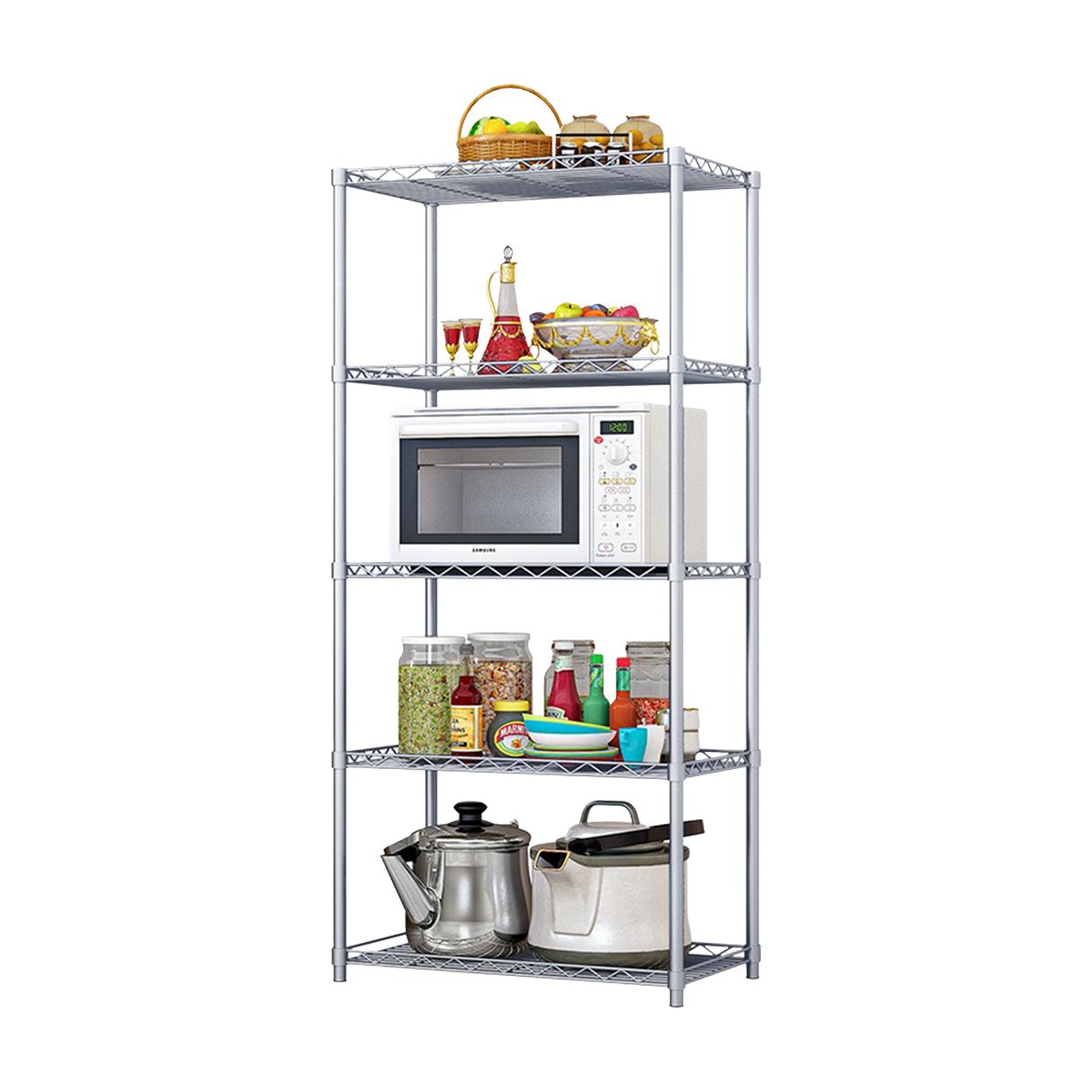 5 Tier Silver Metal Storage Rack Shelving Wire Shelf