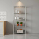 5 Tier Silver Metal Storage Rack Shelving Wire Shelf - Rear View