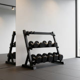 Dumbbell Rack Storage Stand Hex Weight Heavy Duty 3 Tier Wide Home Gym Fitness - Close-Up Angle