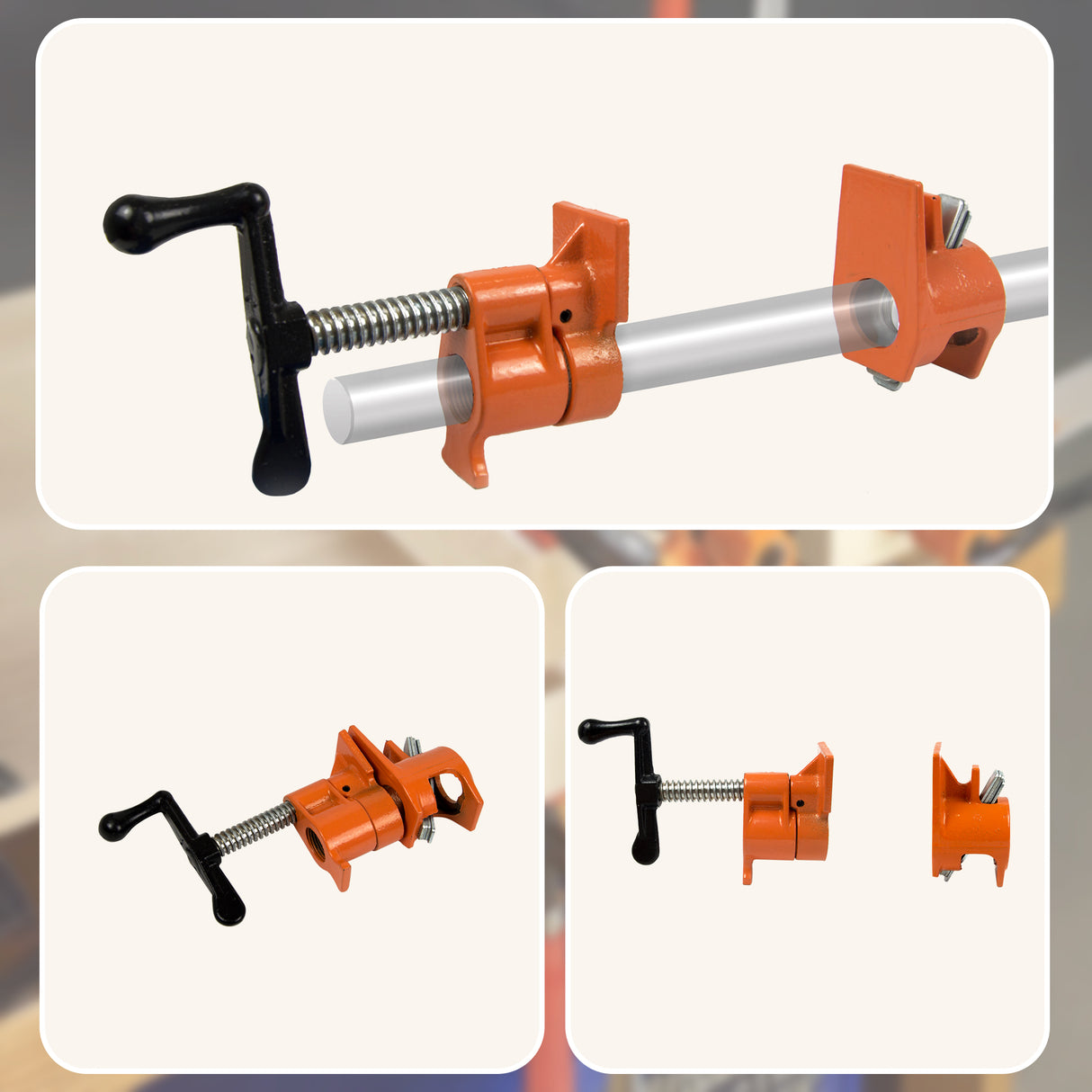 3/4" Wood Gluing Pipe Clamp Set (4 Pack) Heavy Duty PRO Woodworking Cast Iron
