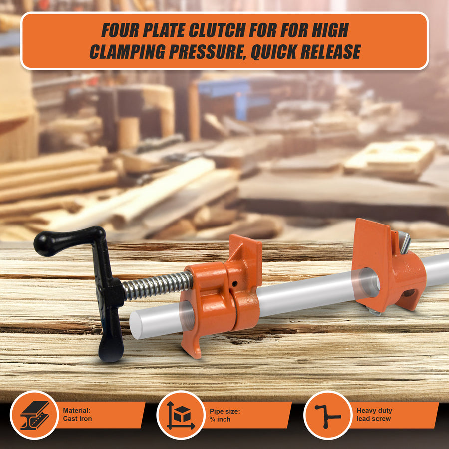 3/4" Wood Gluing Pipe Clamp Set (4 Pack) Heavy Duty PRO Woodworking Cast Iron, image 9