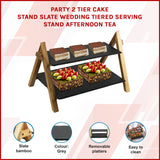 Party 2 Tier Cake Stand Slate Wedding Tiered Serving Stand Afternoon Tea - Front View