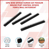12pc Bird Spikes Human Cat Possum Mouse Pest Control Spiked Fence Wall Deterrent - Front View