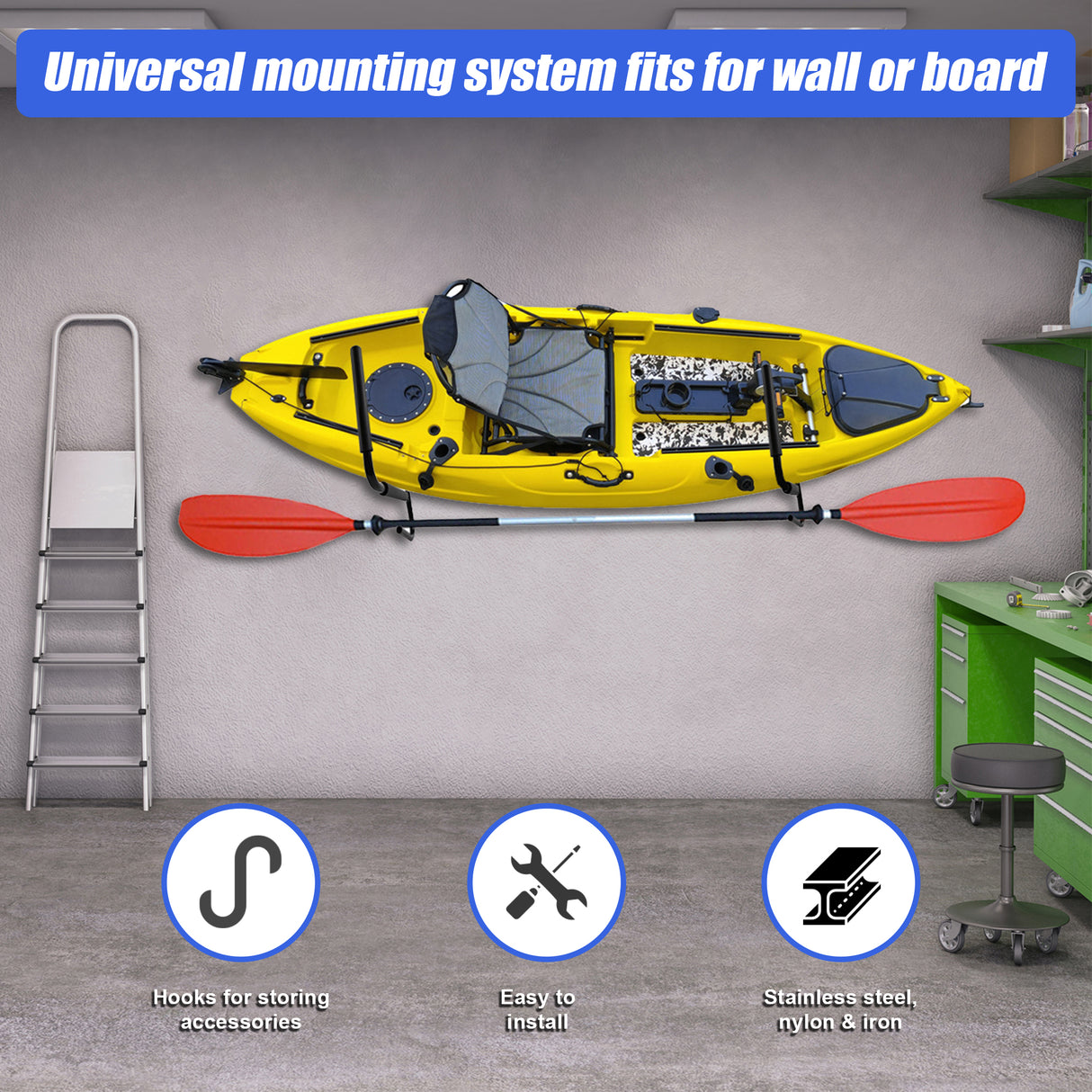 Pair Kayak Storage Rack Hanger Supporter Carrier Surfboard Holder Wall Bracket
