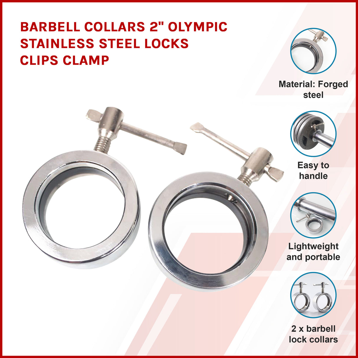 Barbell Collars 2" Olympic Stainless Steel Locks Clips Clamp