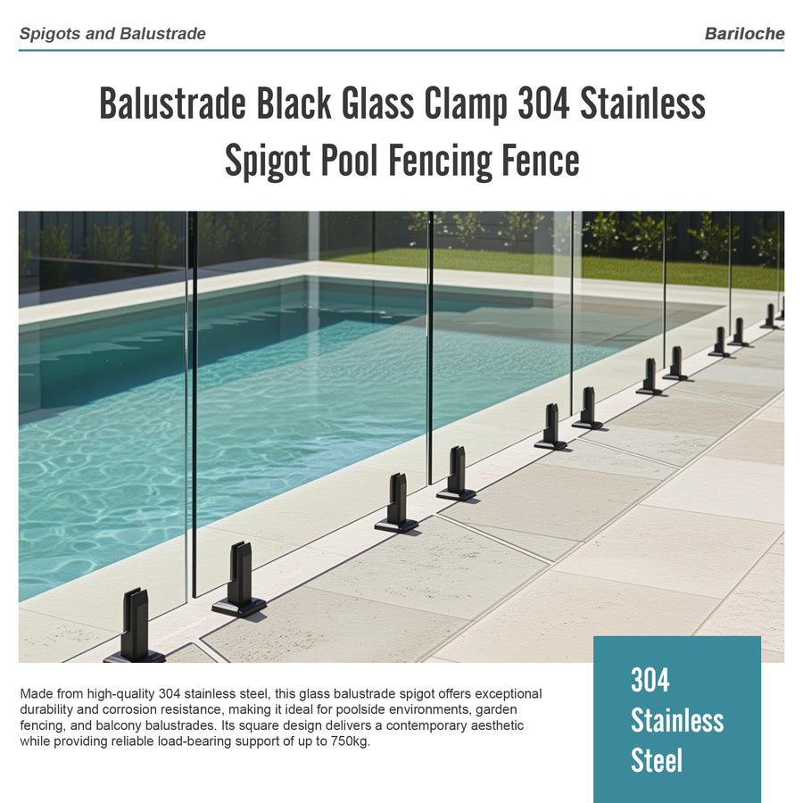 Balustrade Black Glass Clamp 304 Stainless Spigot Pool Fencing Fence