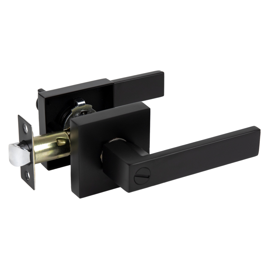 Door Handle Set Lever Privacy Function Square Black