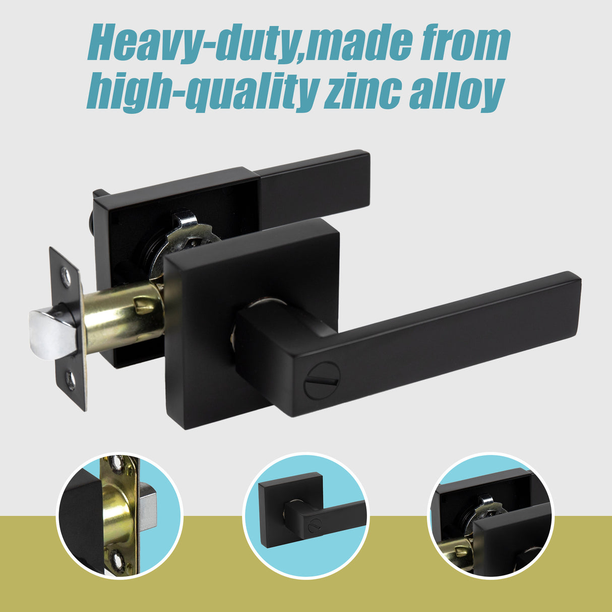 Door Handle Set Lever Privacy Function Square Black