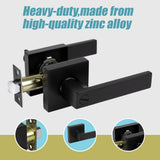 Door Handle Set Lever Privacy Function Square Black - Close-Up Angle