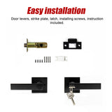 Door Handle Set Lever Key Lock Function Square Black - Extra Image