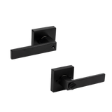 Door Handle Set Lever Key Lock Function Square Black - Side View