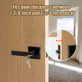 Door Handle Set Lever Key Lock Function Square Black - Top-Down View