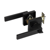 Door Handle Set Lever Key Lock Function Square Black - 45-Degree Angle