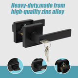 Door Handle Set Lever Key Lock Function Square Black - Rear View