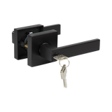 Door Handle Set Lever Key Lock Function Square Black