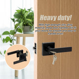 Door Handle Set Lever Key Lock Function Square Black - Low Angle