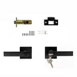 Door Handle Set Lever Key Lock Function Square Black - Extra Image