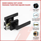 Door Handle Set Lever Passage Function Square Black - Front View