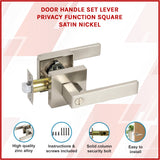 Door Handle Set Lever Privacy Function Square Satin Nickel - Front View