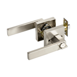 Door Handle Set Lever Privacy Function Square Satin Nickel - Top-Down View