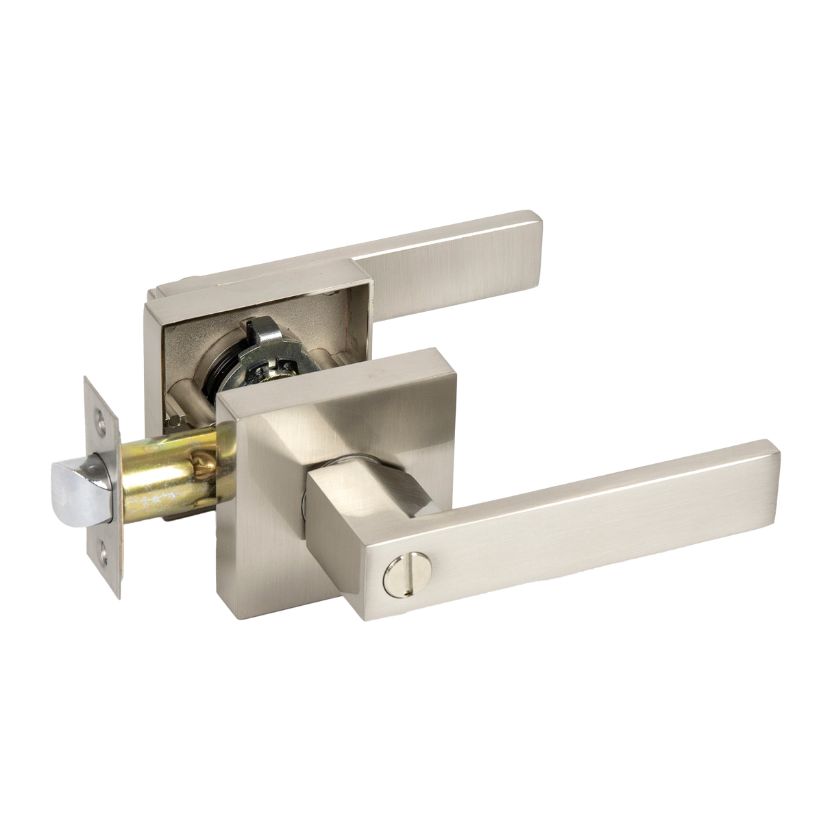 Door Handle Set Lever Privacy Function Square Satin Nickel