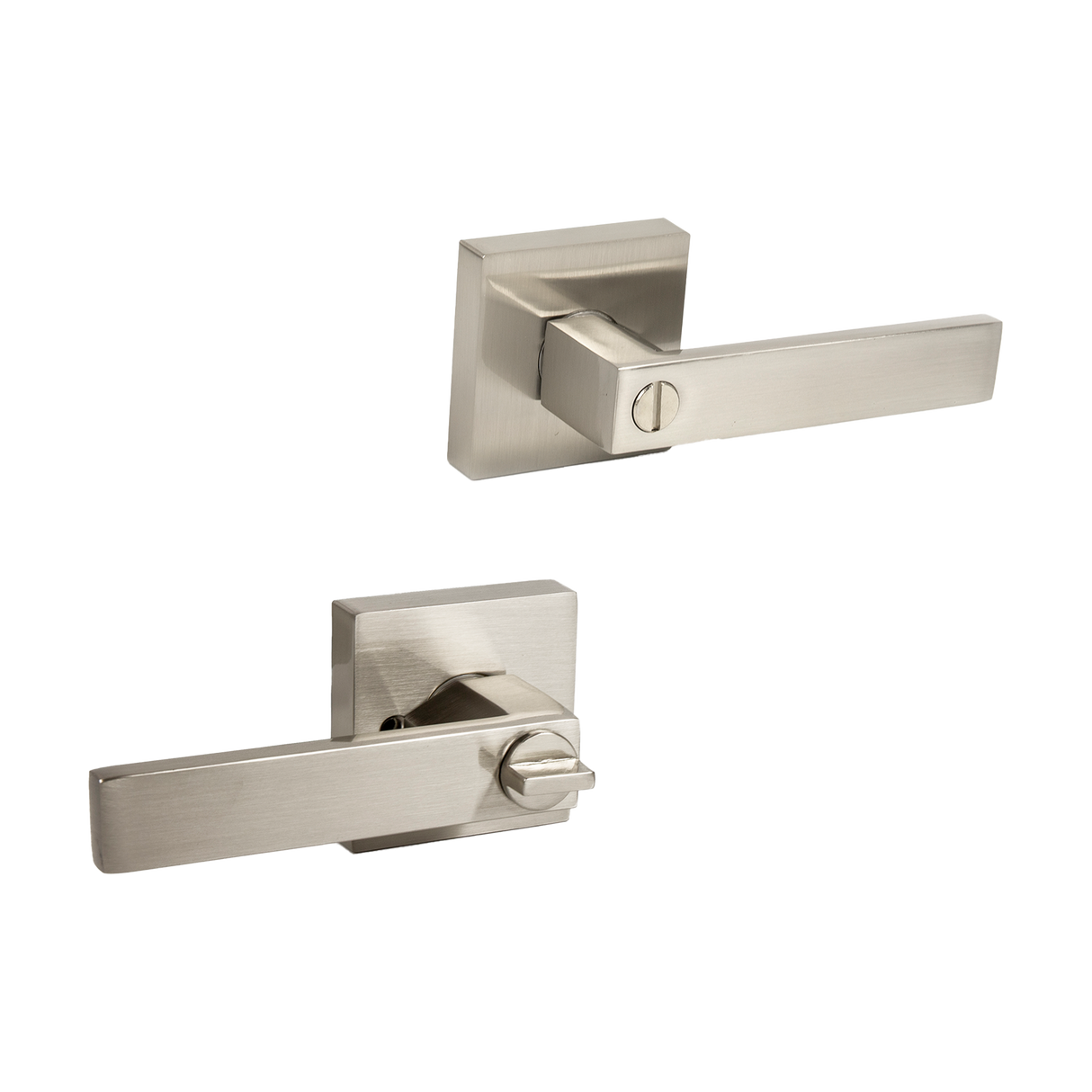 Door Handle Set Lever Privacy Function Square Satin Nickel