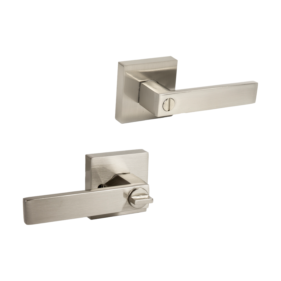 Door Handle Set Lever Privacy Function Square Satin Nickel