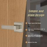 Door Handle Set Lever Passage Function Square Satin Nickel