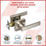 Door Handle Set Lever Passage Function Square Satin Nickel