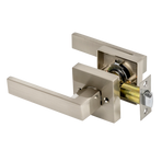 Door Handle Set Lever Passage Function Square Satin Nickel