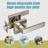 Door Handle Set Lever Passage Function Square Satin Nickel - Rear View