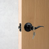 Door Handle Set Lever Key Lock Function Black