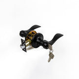 Door Handle Set Lever Key Lock Function Black - Front View