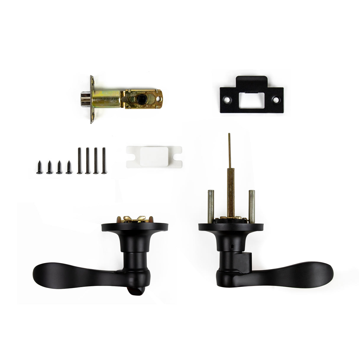 Door Handle Set Lever Key Lock Function Black