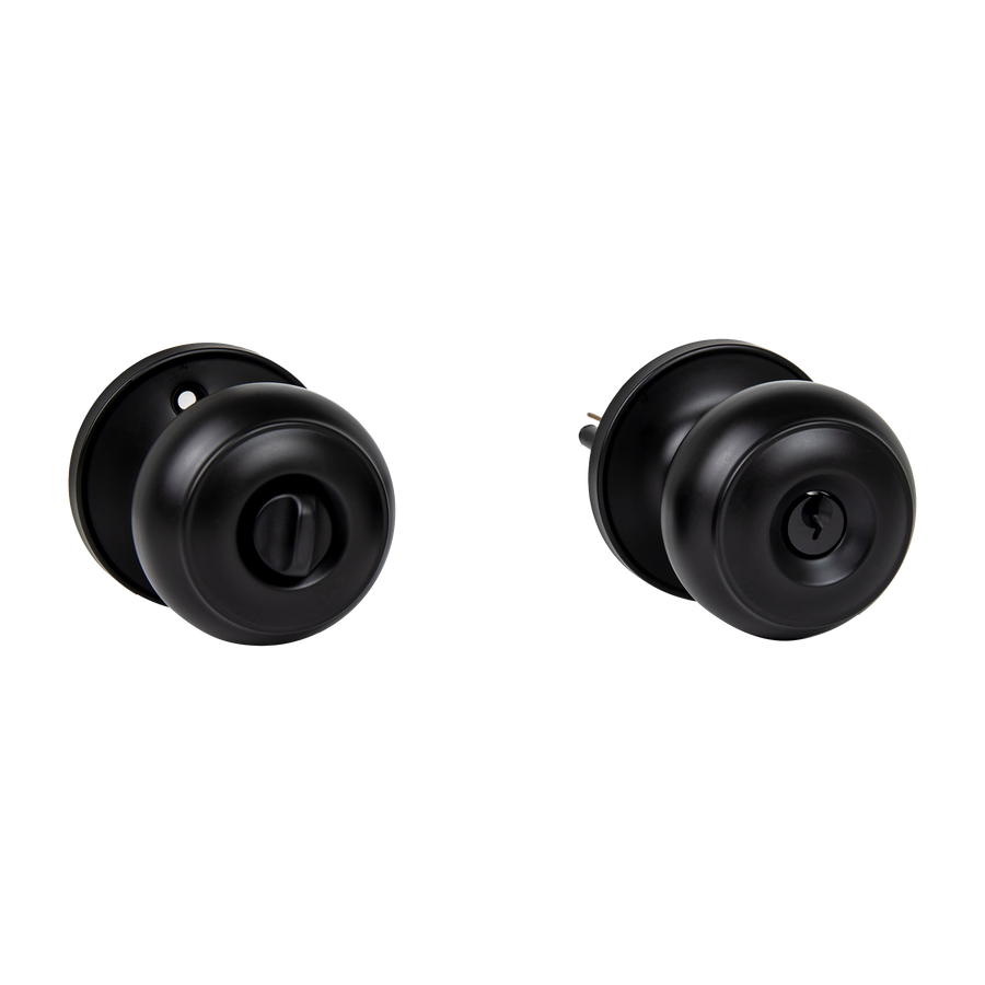 Door Handle Set Key Lock Function Round Black