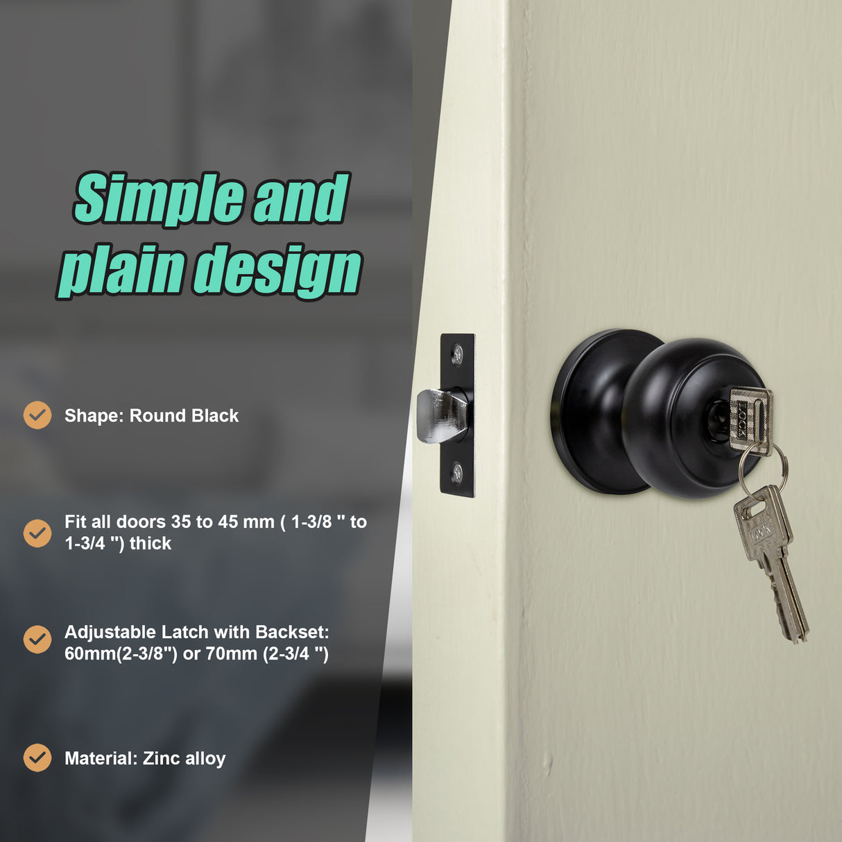 Door Handle Set Key Lock Function Round Black