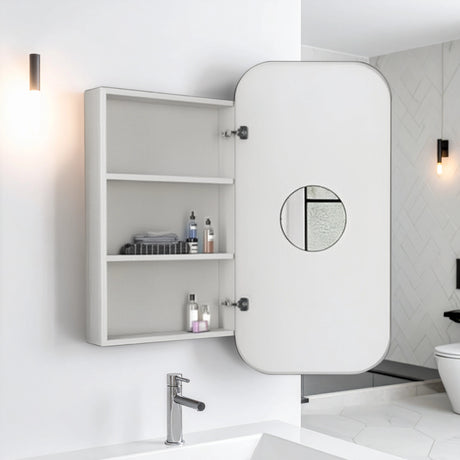 Rectangle Wall Hung Bathroom Mirror Shaving Cabinet Vanity Matte White, image 2