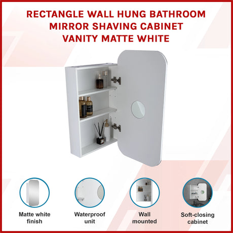 Rectangle Wall Hung Bathroom Mirror Shaving Cabinet Vanity Matte White, image 4
