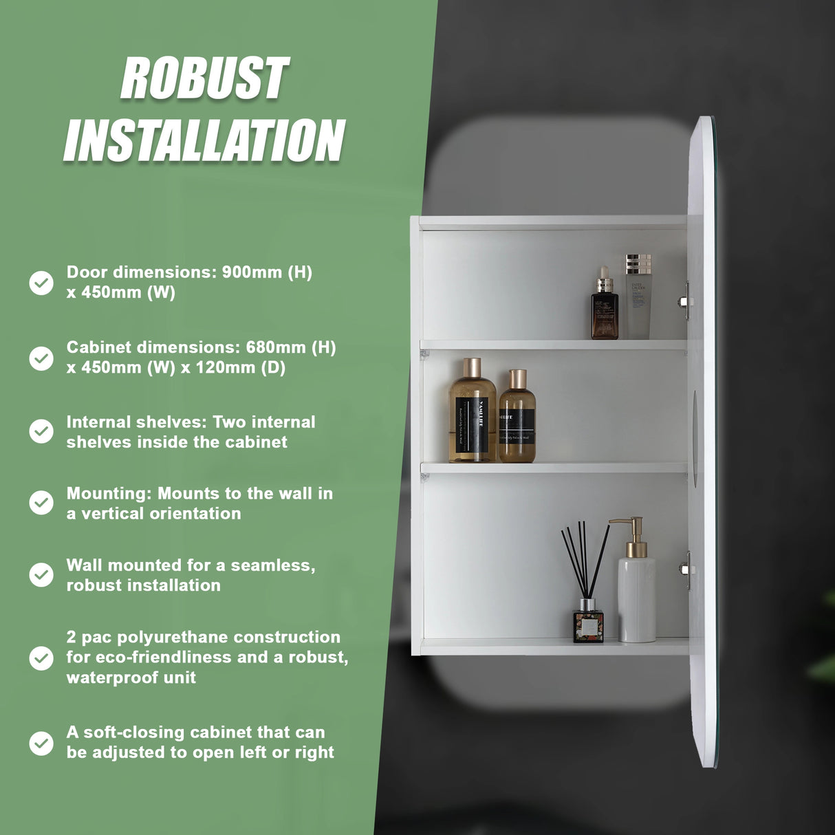 Rectangle Wall Hung Bathroom Mirror Shaving Cabinet Vanity Matte White