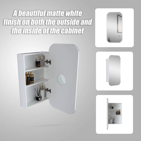 Rectangle Wall Hung Bathroom Mirror Shaving Cabinet Vanity Matte White, image 7