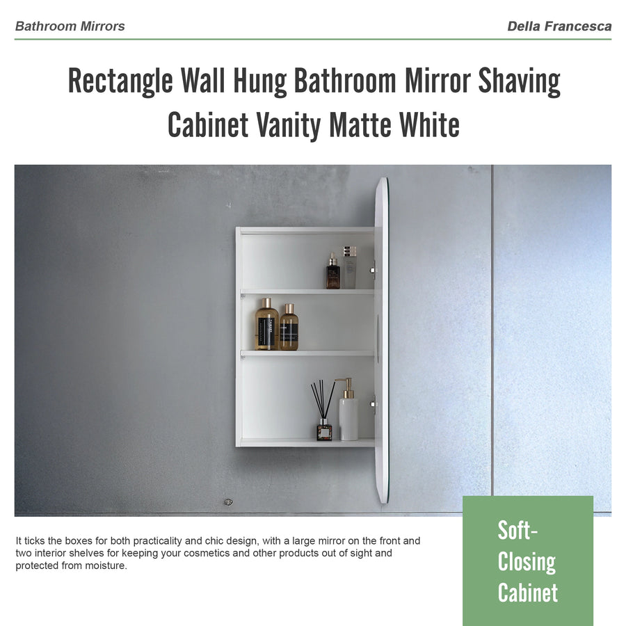 Rectangle Wall Hung Bathroom Mirror Shaving Cabinet Vanity Matte White, image 9