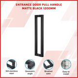 Entrance Door Pull Handle Matte Black 1200mm - Front View