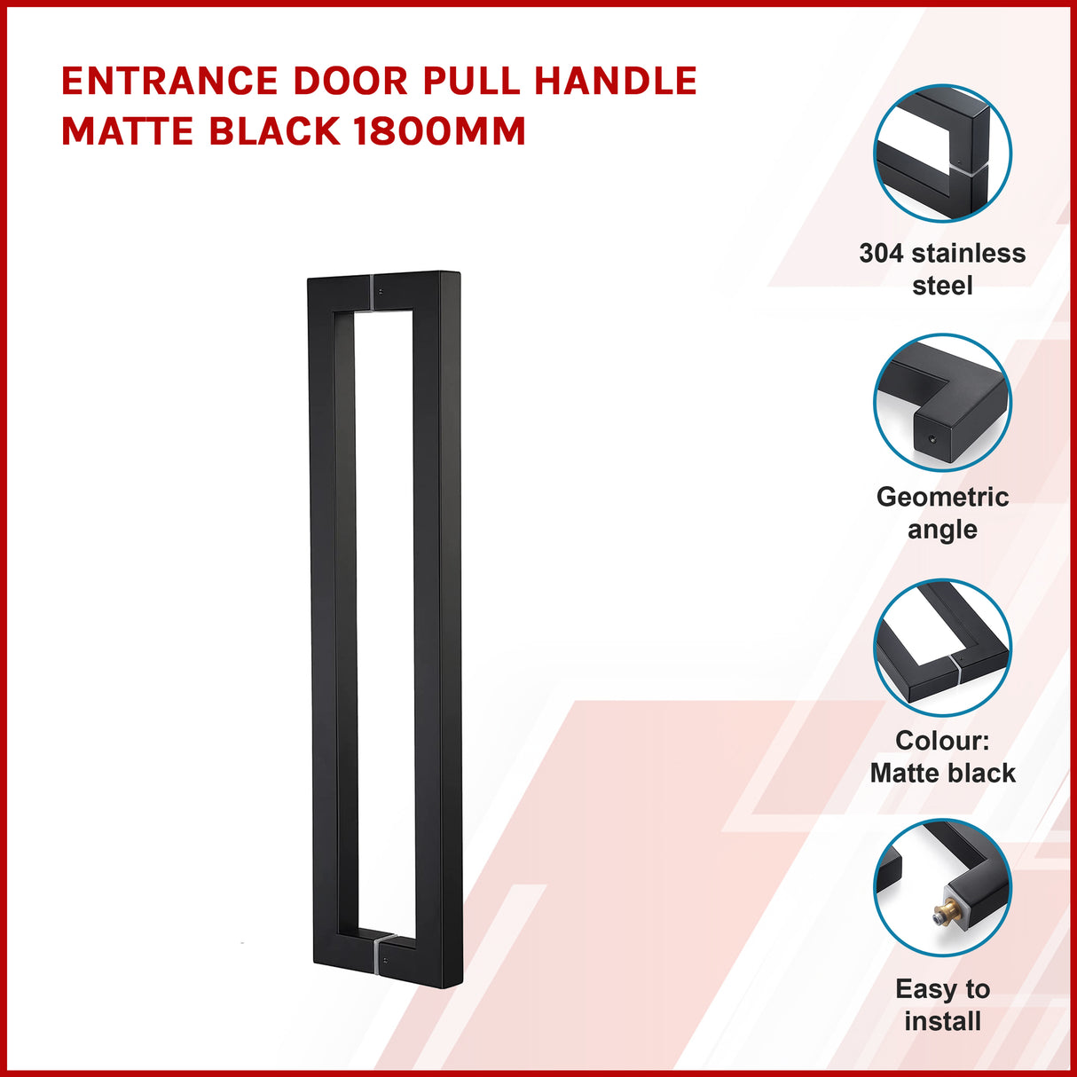 Entrance Door Pull Handle Matte Black 1800mm