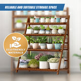 Plant Stand Outdoor Indoor Garden Wood Bamboo Shelf Folding 100CM Length - Close-Up Angle